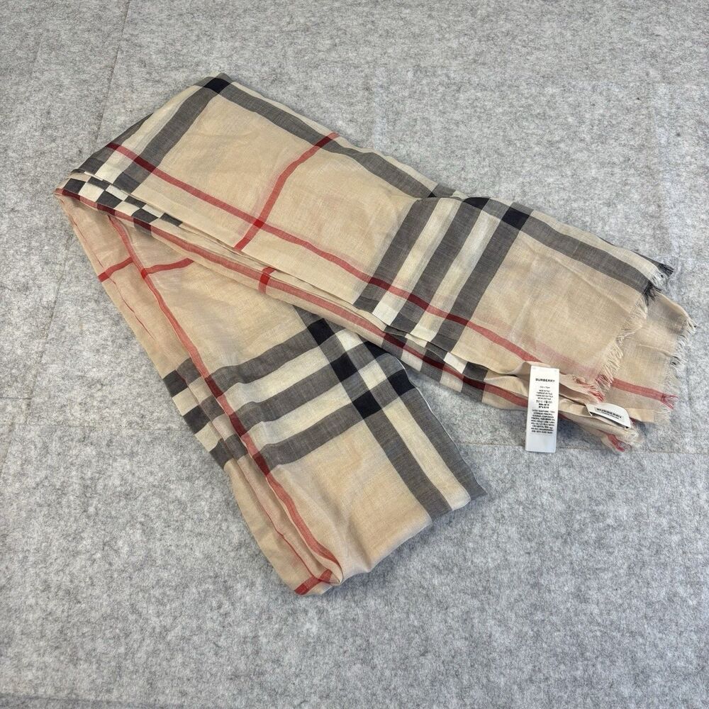 Burberry London Wide Check Wool Silk Scarf Stole Shawl 84" x 29" Made in Italy - Picture 2 of 12
